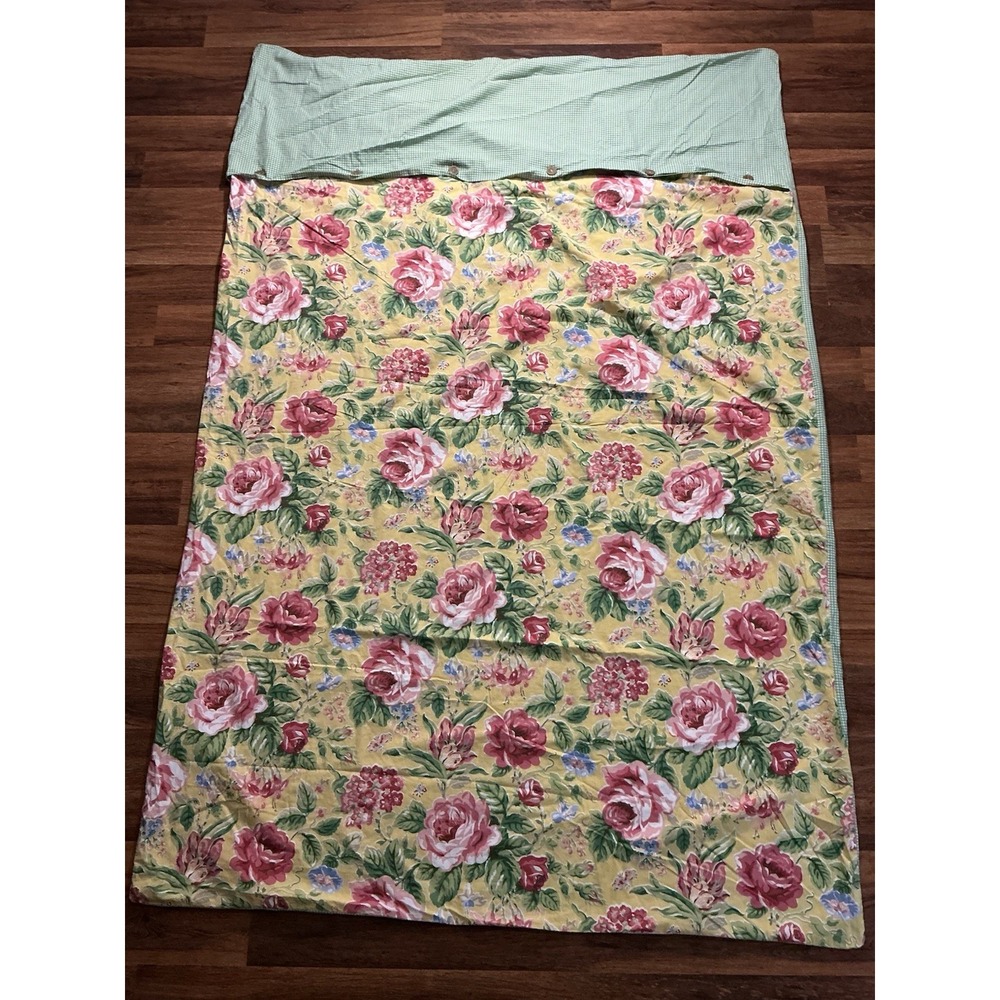 Laura Ashley Reversible Twin Duvet Cover Large Red Roses On Yellow Green Gingham